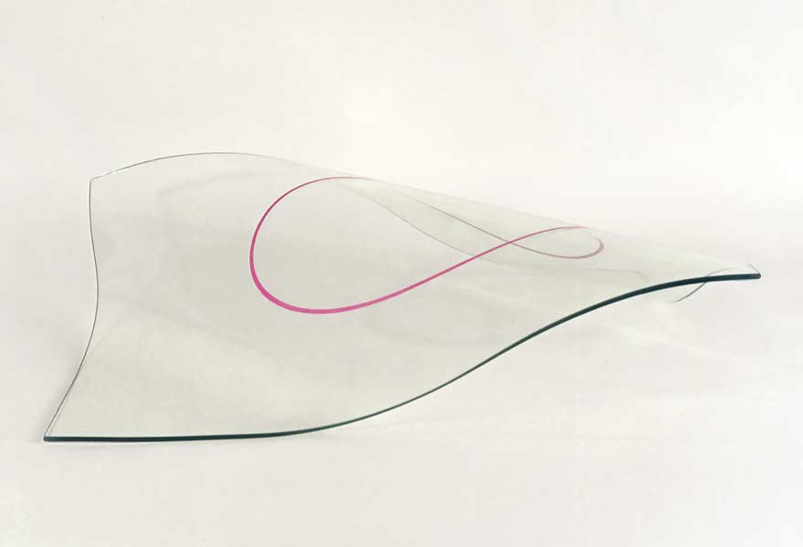 "Monolinear", an etched line on curved glass.