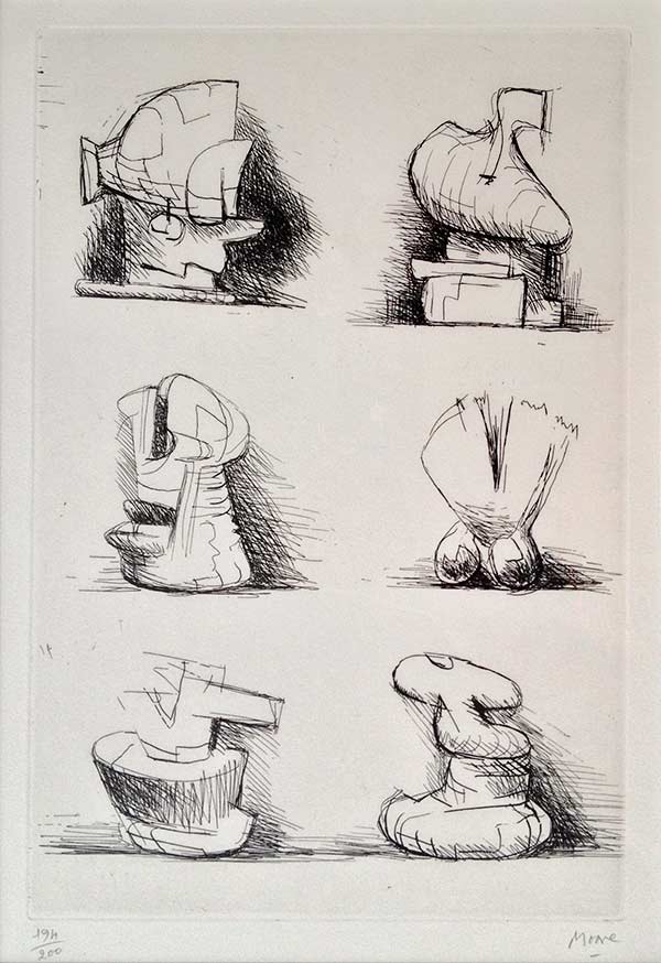studies for sculpture - Henry Moore - 1898-1986 - etching