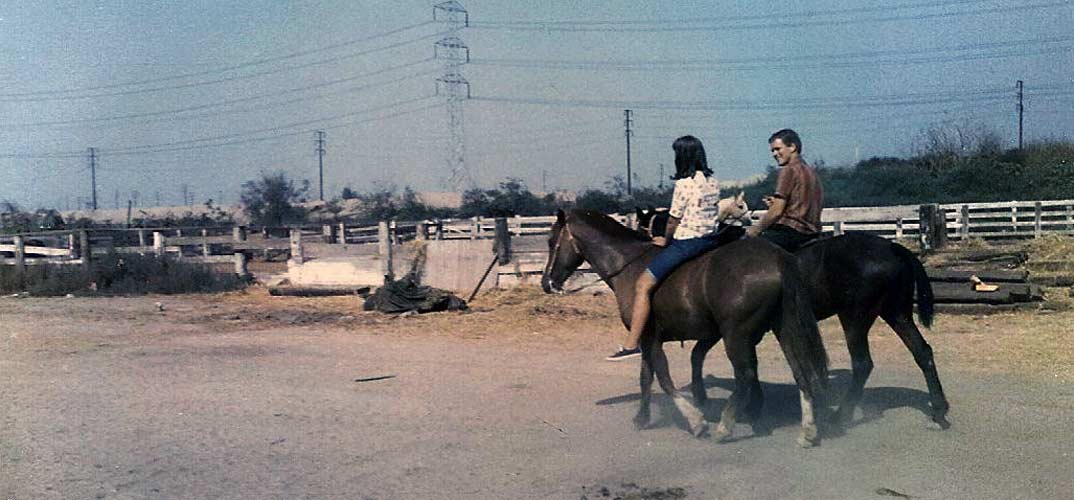 Riding with one of my first collectors, Jan Stringer - at the San Gabriel Riverbed.