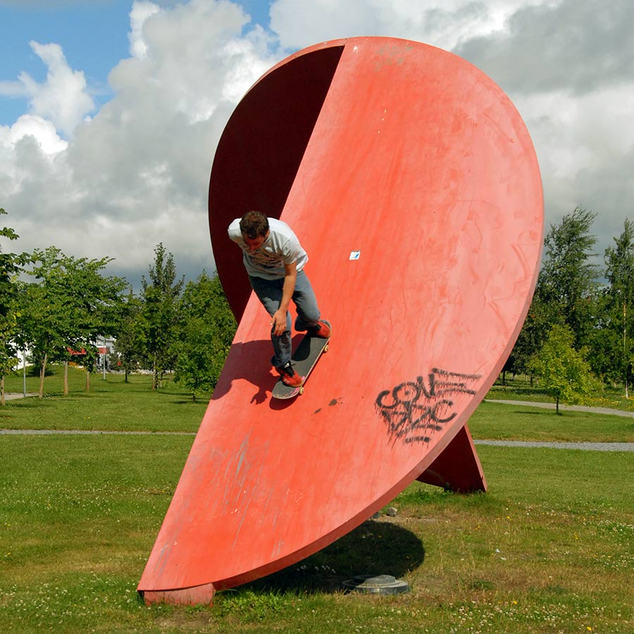 skateboarding on public sculpture in Vaasa, Finland