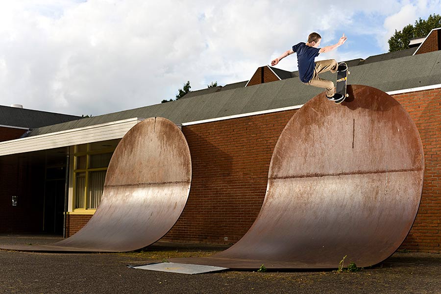 weatherproof steel sculpture and skateboarder
