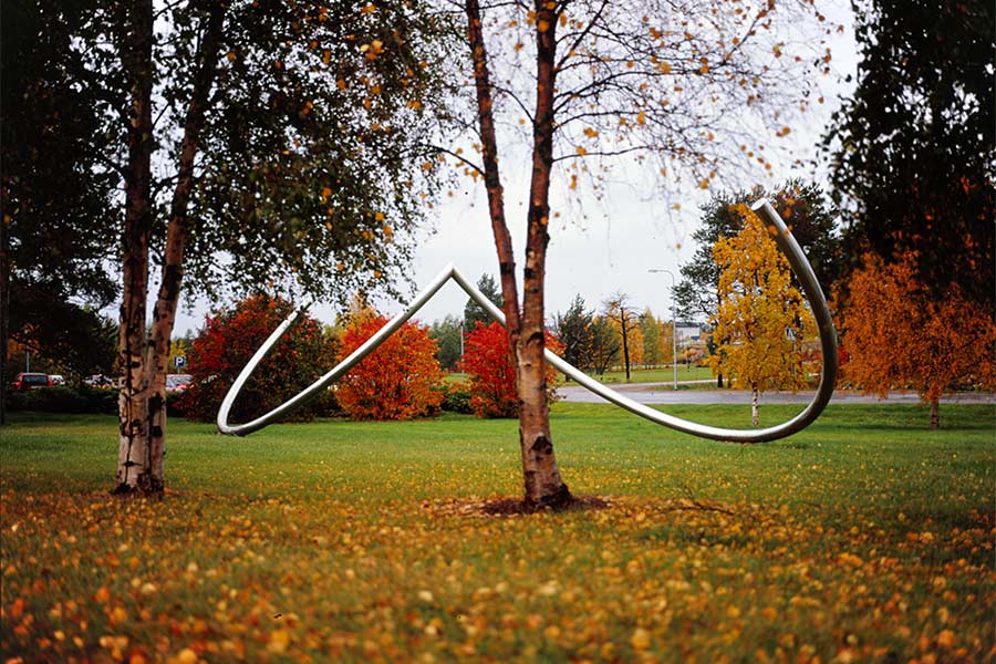 Stainless steel site specific sculpture above the Arctic Circle - photographed in the autumn.